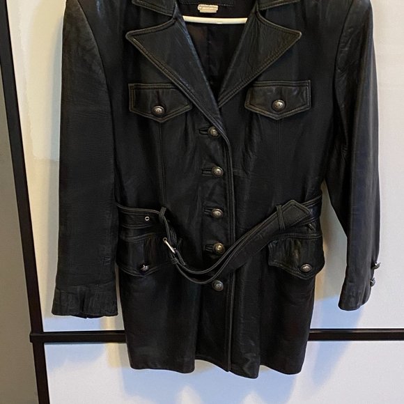 Vintage MLC Leather Belted Button-Down Jacket - Picture 14 of 16